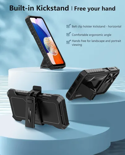 Miniatura 5 de FNTCASE Case for Samsung Galaxy A14-5G: Military Grade Drop Proof Protection Rugged Protective A14 Cell Phone Cover with Belt Clip Holster Kickstand