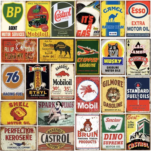 24 letreros de lata vintage de reproducción, letrero de metal a gasóleo, decoración retro para bar, hombre, cueva, comedor, garaje, 8 x 12 pulgadas
