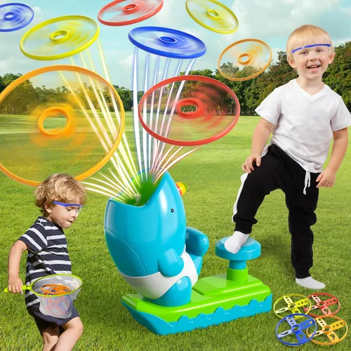 KukuFun Juguetes al aire libre para niños de 3 a 5 4 a 8 años, lanzador de discos voladores para exteriores, regalos para niños de 3, 4, 5, 6, 7, 8