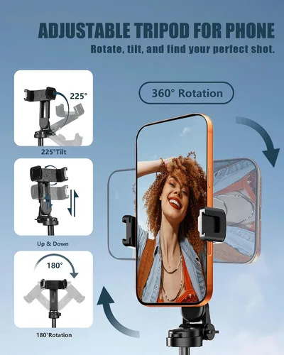 Miniatura 4 de Trípode de bolsillo para teléfono, trípode portátil 3 en 1 para selfie stick con control remoto, rotación de 360°, soporte de trípode para teléfono