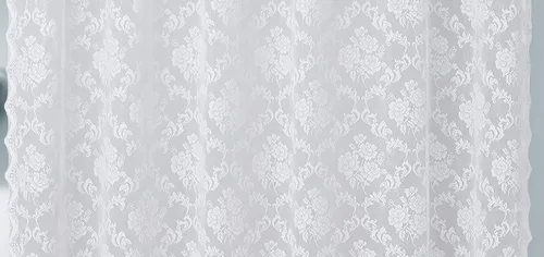 Miniatura 5 de Warm Home Designs Cortina de ducha de encaje blanco con cenefa adjunta y elegantes borlas. 72 x 84 pulgadas extra larga para baño. Lujo