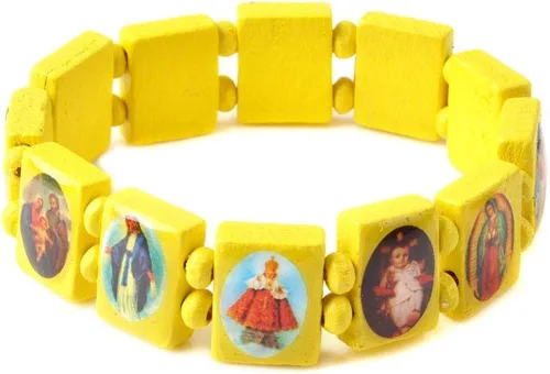 Miniatura 7 de yantu Pulsera elástica de panel pequeño de madera extraíble con imágenes de santos religiosos, Jesús y rosario, Madera