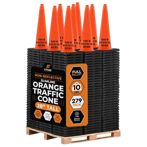 Miniatura 93 de Xpose Safety Cono de tráfico verde lima de 28 pulgadas, paquete de 4, cono de seguridad de PVC de alta calidad para estacionamiento, precaución