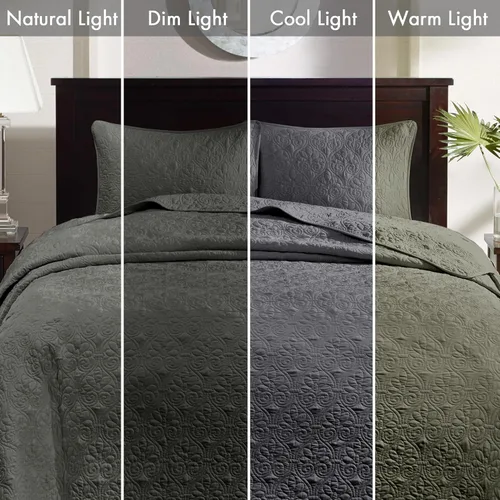 Miniatura 7 de Madison Park Quebec - Colcha acolchada reversible estilo damasco, ideal para todas las estaciones, juego de cama de colcha ligera y fundas a juego