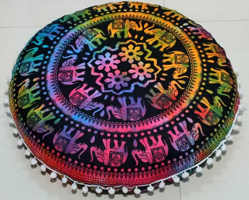 Miniatura 6 de CRAFT KALA Funda de Cojín de Suelo Redonda de 22" Mandala Boho para Sala de Meditación Asientos Pufs Funda para Sala de Estar Sala de Yoga Hogar