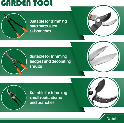 Miniatura 2 de Garden Tools - Juego de 3 tijeras de jardinería con podadora, cortasetos y tijeras de podar, cortador de ramas para árboles, flores, plantas, bonsái