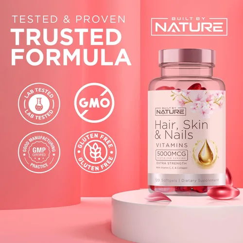 Miniatura 4 de Vitaminas para la piel y las uñas – 5000 mcg de biotina con vitamina C, E, colágeno, ácido hialurónico, argán y aceite de coco – Delicioso