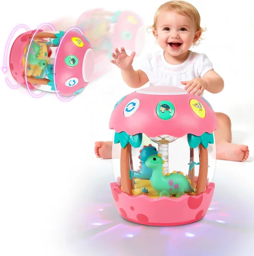 M SANMERSEN Juguetes para bebés de 6 a 12 meses, juguetes musicales giratorios de dinosaurio para bebés de 0 a 6 a 12 a 18 meses, juguetes para Rosa