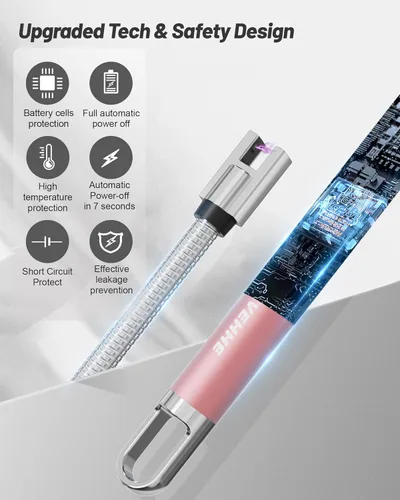 Miniatura 4 de VEHHE - Encendedor eléctrico de velas, encendedores recargables por USB con botón de seguridad, encendedor largo de cuello flexible con diseño Rosa