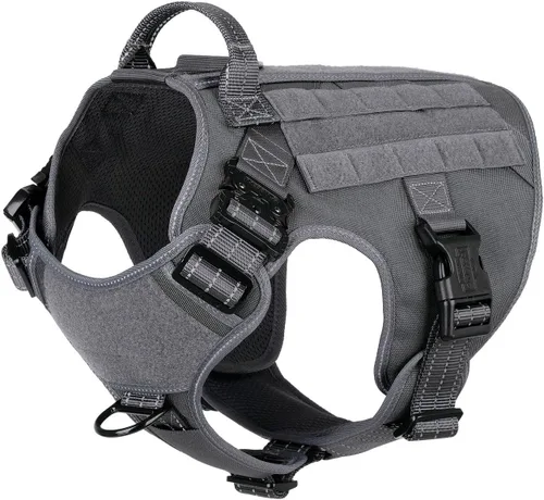 ICEFANG - Arnés táctico para perro, talla L, 2 hebillas de metal, chaleco para transportar carga, ligero y modular (MOLLE) con mango, clip de correa