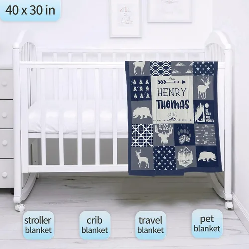 Miniatura 2 de Manta personalizada de bosque azul para niños y niñas, manta personalizada de animales salvajes, regalos para bebé, vaca, guardería, mantas