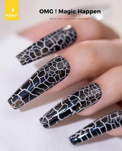 Miniatura 2 de BURANO Juego de esmaltes de uñas de gel Crackle - Blanco y negro, secado al aire y lámpara LED necesaria