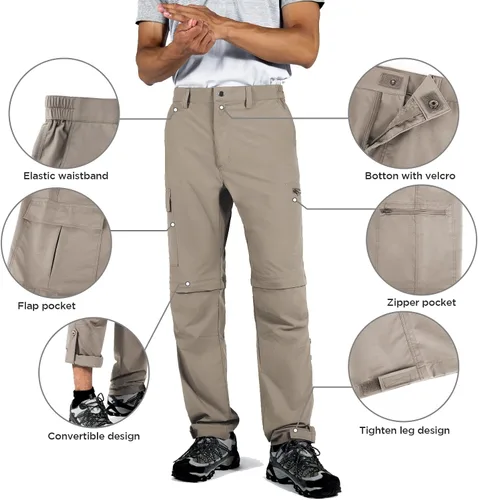 Miniatura 5 de Wespornow Pantalones de senderismo convertibles para hombre, de secado rápido, ligeros, con cremallera, transpirables, para exteriores, pesca, safari