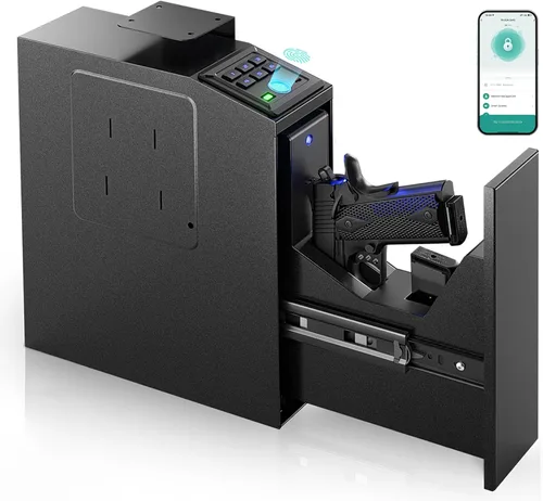 Miniatura 8 de Caja fuerte biométrica para armas, caja de seguridad para pistolas de 3 vías: Desbloqueo por huella digital, PIN digital y llave. Caja fuerte