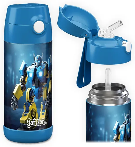 Miniatura 10 de Jarlson® CHARLI - Botella de agua para niños [12 onzas], botella térmica de acero inoxidable con pajilla, botella de agua aislada a prueba