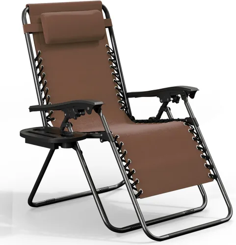 Miniatura 25 de Nestl Zero Gravity - Juego de 2 sillas de patio al aire libre con almohadas y bandejas portavasos, silla de campamento reclinable de malla de acero