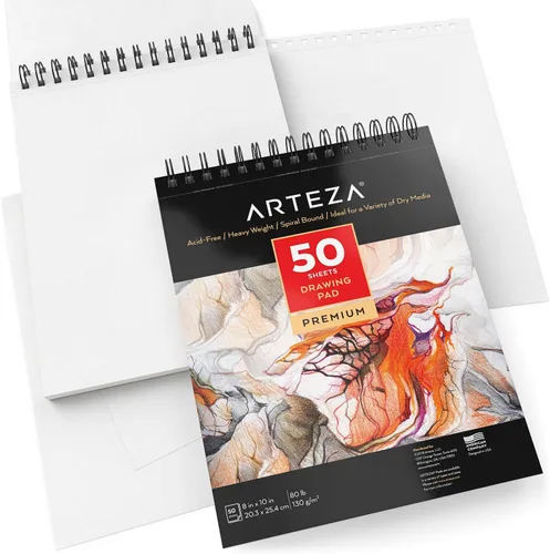 Miniatura 5 de ARTEZA Bloc de papel de dibujo, 8 x 10 pulgadas, paquete de 1, 50 hojas, libros de dibujo de artistas encuadernados en espiral, papel de dibujo