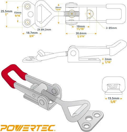 Miniatura 6 de POWERTEC Abrazadera de palanca de 8 unidades, capacidad de sujeción de 220 libras, pestillo de acción ajustable 4001 para ahumador, caja