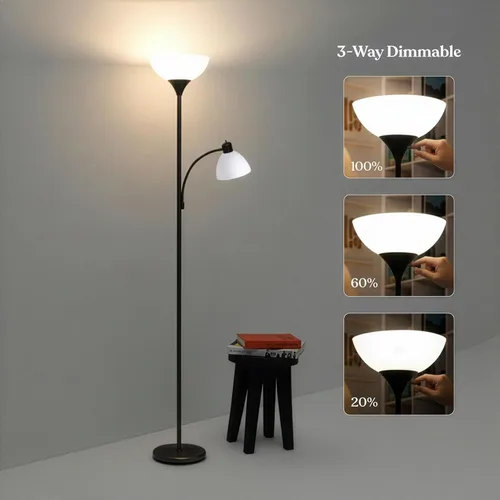 Miniatura 5 de Brightech Torchiere Lámpara de pie LED Sky Dome Plus, lámpara de pie súper brillante con lámpara de lectura para salas de estar y oficinas, lámpara