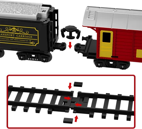 Miniatura 5 de Kukufun - Juego de tren eléctrico para niños, juguetes clásicos de tren de Navidad para niños y niñas, locomotora de vapor, motor, luces y sonido
