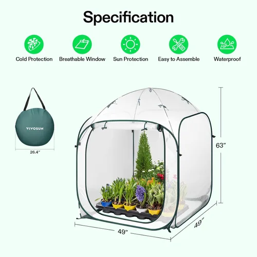 Miniatura 2 de VIVOSUN Invernadero portátil para caminar de 49 x 49 x 63 pulgadas, con cubierta de PVC y base desmontable, emergente instantáneo y plegable, mini