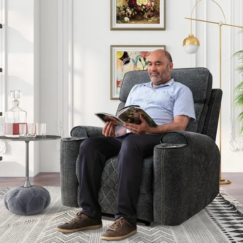 Miniatura 7 de HAOMARKETS Silla reclinable eléctrica, sillón reclinable eléctrico de tela suave con portavasos de metal, sillas reclinables de alta resistencia