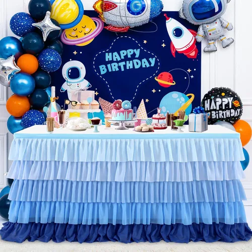 Miniatura 9 de Falda de mesa azul tutú mantel para fiesta bajo el mar decoraciones de Frozen revelación de género cumpleaños elefante baby shower 1.8m (6 pies)