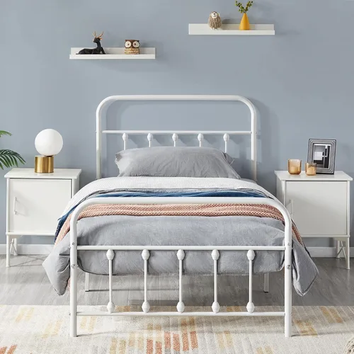 Miniatura 20 de Yaheetech Base de cama clásica de metal con base de colchón con estilo victoriano, cabecera, estribo, almacenamiento debajo de la cama, no necesita