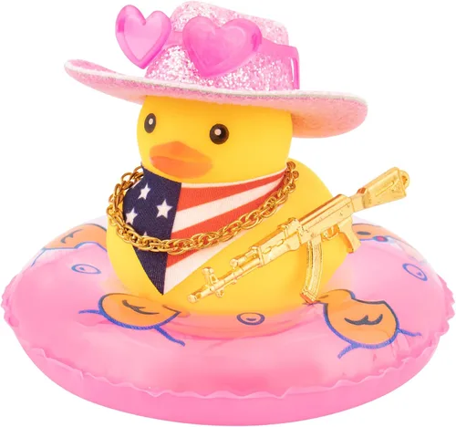 Miniatura 11 de wonuu Decoración de fiesta de pato de goma para automóvil, sombrero de vaquero espacial con purpurina brillante, accesorios para tablero