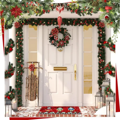 Miniatura 4 de Tradder Tapete de cascanueces de Navidad, lavable, antideslizante, diseño de copos de nieve rojos de soldado, pascua, tapete para puerta de porche