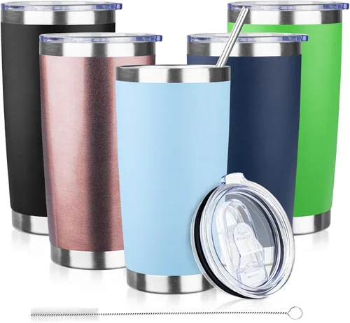 Miniatura 25 de Vaso de 30 onzas con tapas y pajillas, vaso aislado al vacío de doble pared, de acero inoxidable, a prueba de fugas, con recubrimiento en polvo