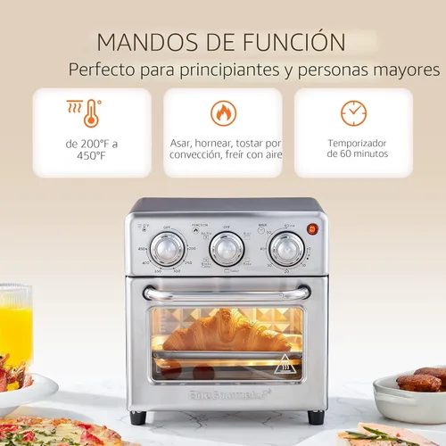 Miniatura 5 de Horno de Aire Frito Elite Gourmet EAF0852SS, Capacidad de 8.5 Qt. con función de freír al aire, asar, tostar, hornear y asar con convección, Acero