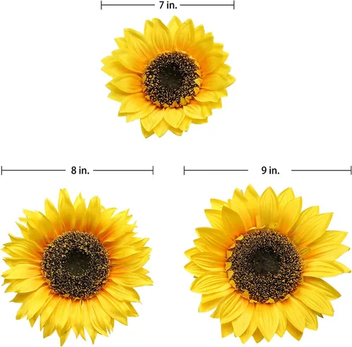 Miniatura 7 de Girasoles artificiales grandes de 9 pulgadas, flores artificiales de tallo largo de 33 pulgadas de alto, girasoles de seda gigantes con tallo