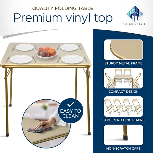 Miniatura 6 de Mesa plegable plegable de calidad resistente, ligera, para tarjetas, estilo Fritz, silla plegable para fiestas, asientos acolchados Oro