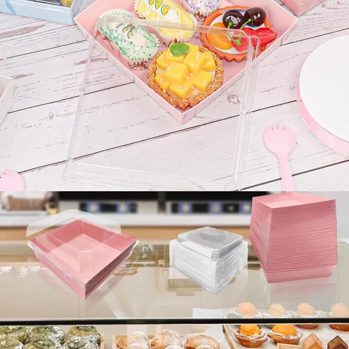 Miniatura 7 de Paquete de 100 cajas pequeñas de charcutería con tapas transparentes de 5 pulgadas cuadradas para llevar, mini caja de charcutería de papel
