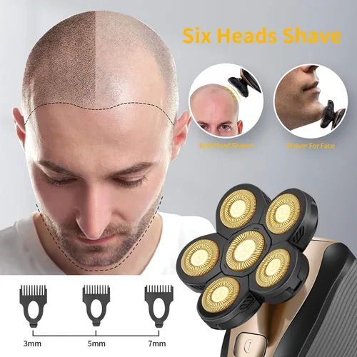 Miniatura 5 de Maquinilla de afeitar eléctrica para hombres – Mejora 5 en 1 afeitadoras para hombres – Kit de afeitadora multifuncional de cabeza calva