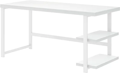 Miniatura 9 de EXCEFUR Escritorio blanco para computadora, moderno escritorio de oficina en casa con estante de almacenamiento, mesa de estudio de escritura