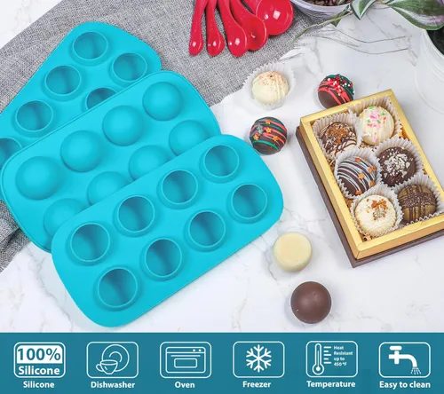 Miniatura 5 de Webake Sphere Ball - Moldes de silicona de platino, paquete de 3 moldes redondos para hornear de 8 cavidades para Halloween, globos oculares
