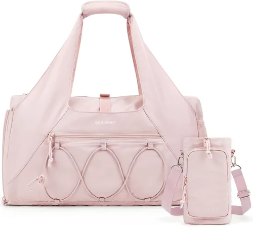 Miniatura 8 de BAGSMART Bolsa de gimnasio para mujer, bolsa de lona ligera con compartimento para zapatos, bolsa de mano con bolsillo húmedo para viajes de yoga