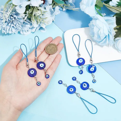 Miniatura 3 de CRASPIRE 6 piezas de adornos colgantes para el mal de ojo, protección de la suerte azul, dije para teléfono celular, billetera, accesorios