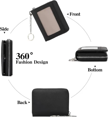 Miniatura 4 de GAEKEAO Billetera de cuero para mujer con bloqueo RFID, tarjetero compacto, pequeño, con ventana para identificación, bolsillo con cremallera