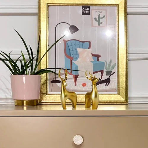 Miniatura 6 de Braxio Estatua de Ciervo Reno Decoración del Hogar - 2 piezas Escultura de Reno de Resina Dorada Figuras de Ciervo para Sala de Estar Dormitorio