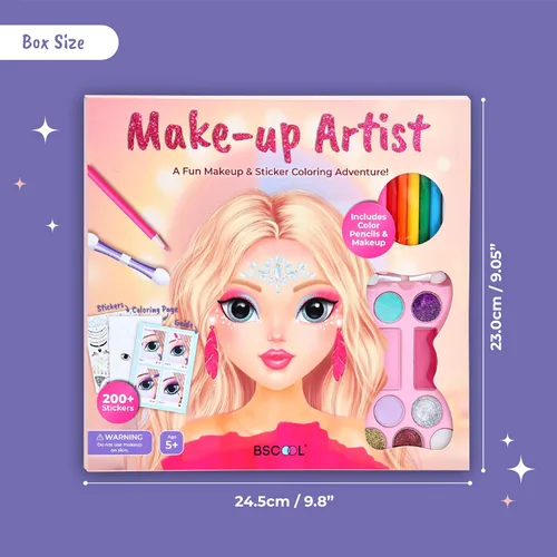 Miniatura 2 de BSCOOL Artista de maquillaje. Maquillaje divertido 3 en 1, calcomanías, kit de colorear, incluye lápices de colores, paleta de maquillaje y más