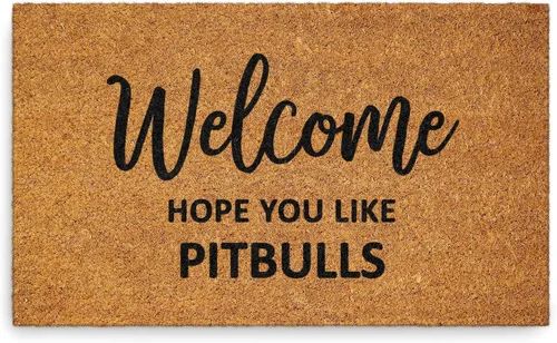 Felpudos de bienvenida con la esperanza de que te gusten los Pitbulls, felpudos de bienvenida, divertidos felpudos de raza de perros Pitbulls,