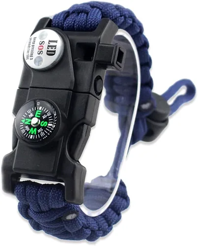 Brazalete de supervivencia con paracord, iniciador de fuego, luz SOS impermeable, brújula, silbato, AK87 ajustable 20 en 1, juego de supervivencia