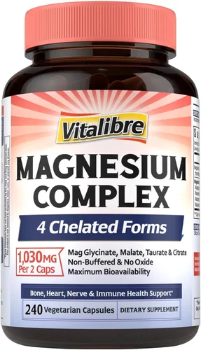 Miniatura 9 de Vitalibre Suplemento complejo de magnesio 4 en 1 de 1030 mg, absorción maximizada, malato, taurato y citrato, sin tamponar, apoyo óseo, corazón