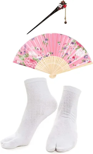 Miniatura 7 de Elibelle Juego de calcetines de seda plegables de seda para mujer, estilo kimono de anime japonés