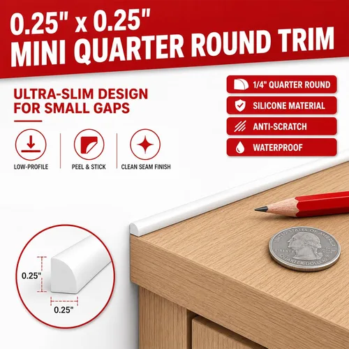 Miniatura 2 de Moldeado mini redondo de 0.25 x 0.25 pulgadas, borde ultrafino de 10 pies para huecos pequeños, costura de pared de encimera, alféizar de ventana