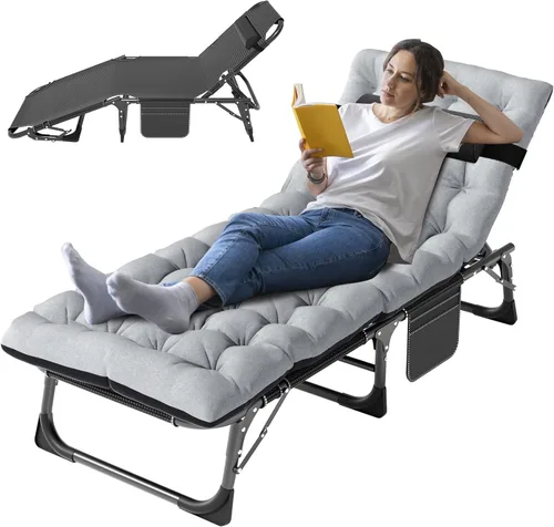 Miniatura 9 de ABORON Catres de campamento de 5 posiciones para adultos, catre de dormir plegable al aire libre, tumbona plegable con almohada, silla reclinable
