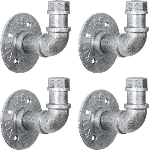 HouseAid Soporte para toallas de hierro industrial, gancho rústico para bata de baño, estilo vintage, montaje en pared, plata antigua (paquete de 4)